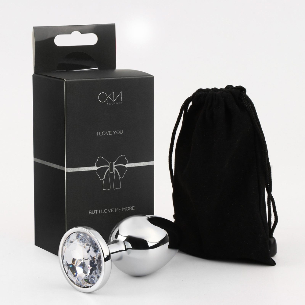 Серебристая коническая анальная пробка с прозрачным кристаллом - 9,5 см. (Цвет: прозрачный)