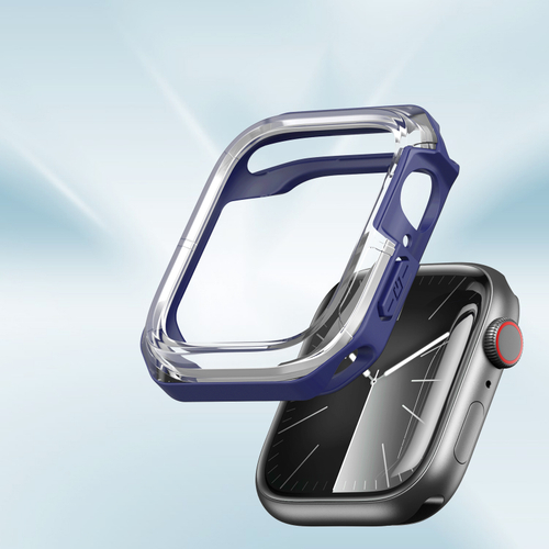 Чехол-бампер прозрачный с синими вставками от Dux Ducis для часов Apple Watch 42 мм на модели 10 серии, серия Tamo Series Case