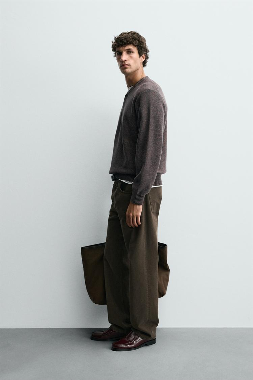 ZARA ДЖЕМПЕР С ВОРОТНИКОМ НА ПУГОВИЦАХ, КОРИЧНЕВЫЙ