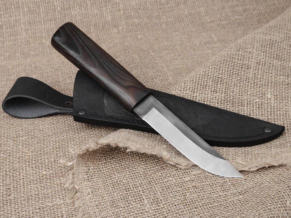Нож Ханты-Манси, сталь Х12МФ, рукоять черный мореный ясень