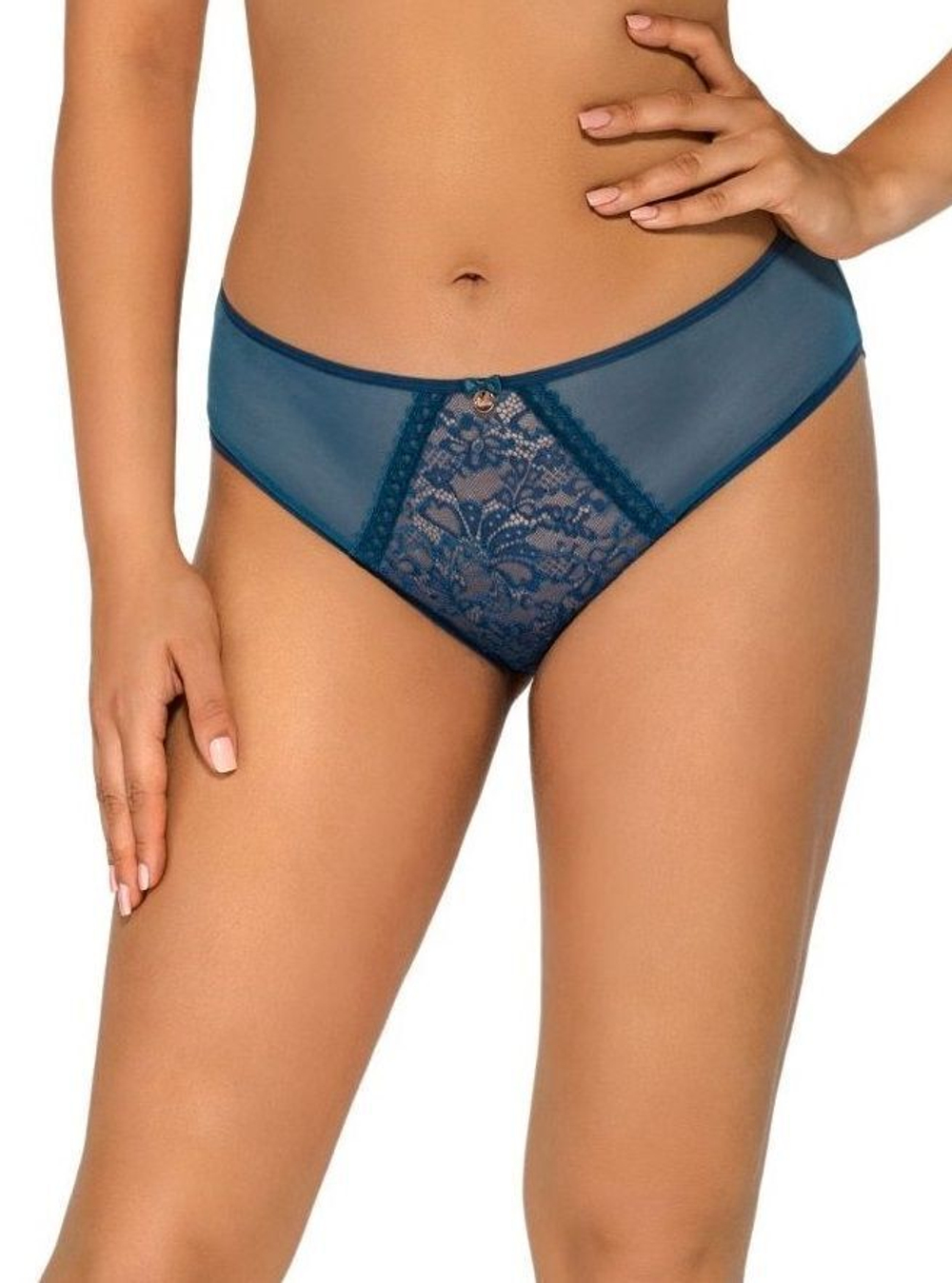 Трусики-слипы с кружевной вставкой (Размер: XL) (Цвет: темно-синий)