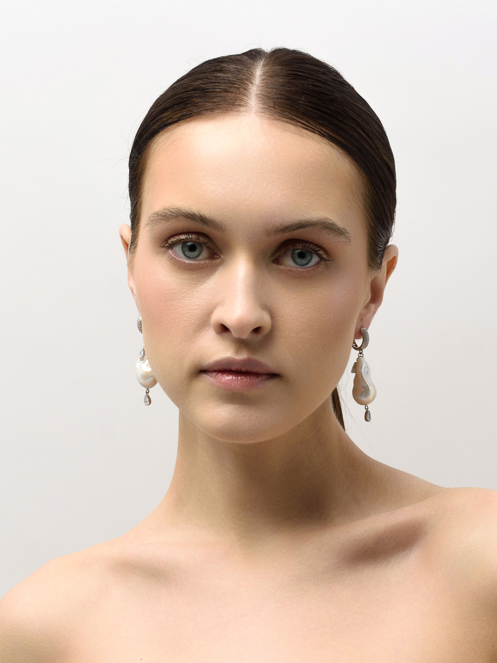 Серьги "Two drops pearl" Silver