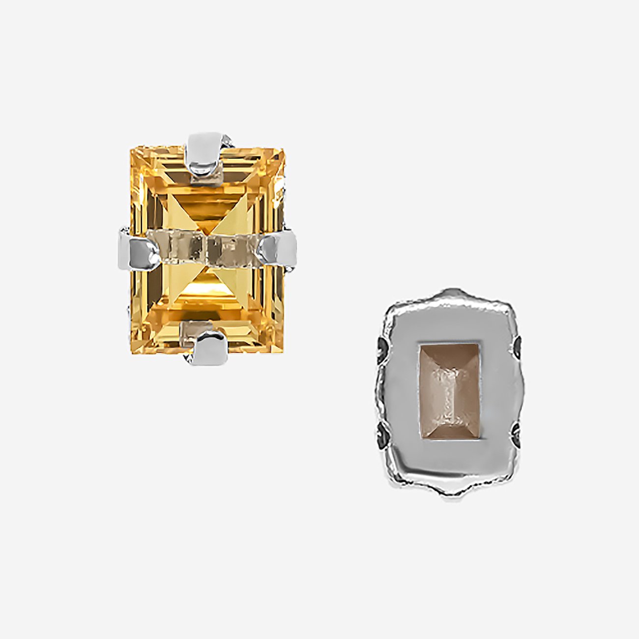 Кристалл Прямоугольник (Step Cut Fancy Stone) в цапах, оттенок "Светлый Топаз"/"Light Topaz", 9*7мм, родирование