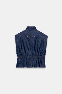 ZARA ЖИЛЕТ ИЗО ЛЬНА С ЭЛАСТИЧНОЙ ТАЛИЕЙ, ИНДИГО