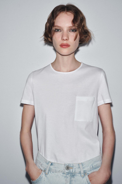 ZARA ХЛОПКОВАЯ ФУТБОЛКА, БЕЛЫЙ