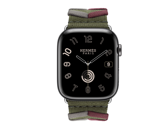 Apple Watch Hermès 45mm Space Black Stainless Steel Case with Kaki Bridon Single Tour