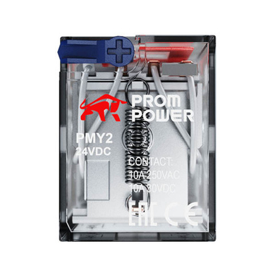 Электромеханическое реле Prompower PMY2N DC24  Двухполюсное Номинальный ток 10А, управление 24VDC