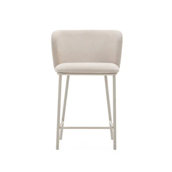 Полубарный стул Ciselia из бежевого шенилла и бежевой стали, 65 см