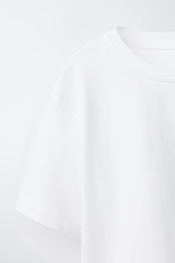 ZARA КОМБИНИРОВАННАЯ ФУТБОЛКА С КРУЖЕВОМ, БЕЛЫЙ