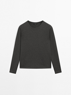 Massimo Dutti Футболка из 100% хлопка с длинным рукавом, антрацитово-серый