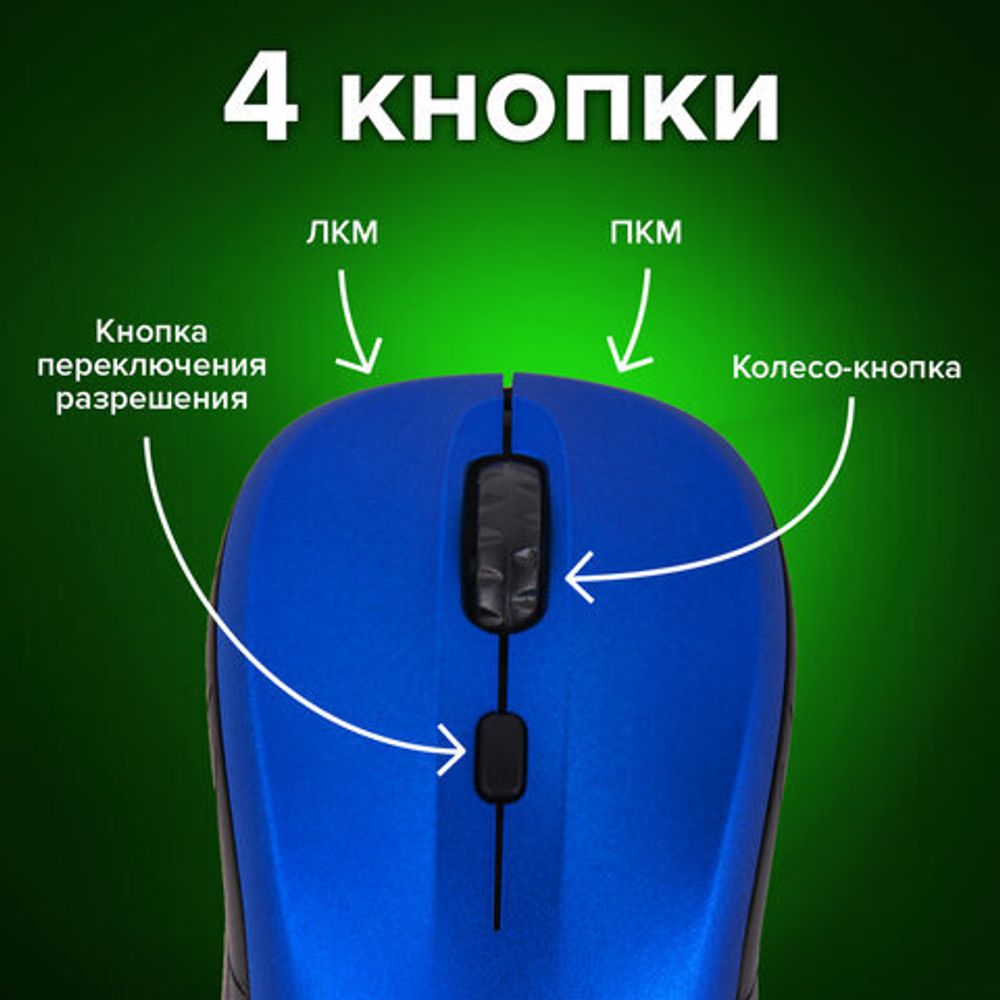 Мышь беспроводная SONNEN V-111, USB, 800/1200/1600 dpi, 4 кнопки, оптическая, синяя, 513519
