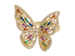 Кольцо "Бабочка" 29мм, с разноцветными стразами