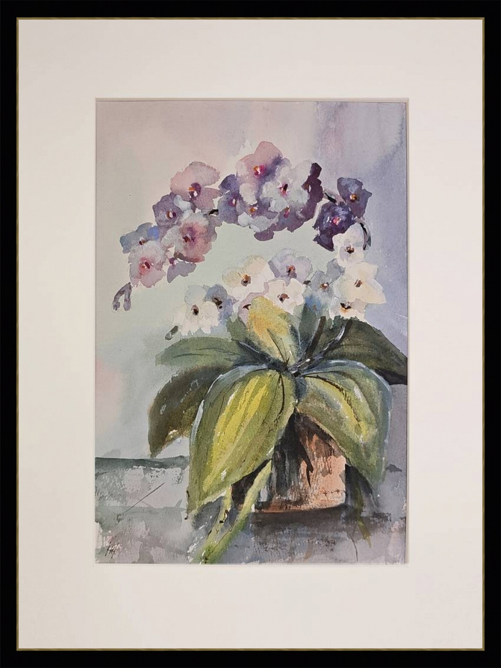 Картина авторская акварельная в паспарту 30х40 см на стену для интерьера "Фаленопсис"