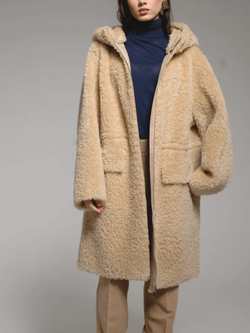 Шуба из 100% шерсти мериноса, бежевая, Severina
