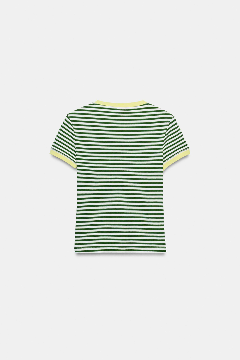 ZARA ФУТБОЛКА В ПОЛОСКУ С КОРОТКИМ РУКАВОМ, ЭКРЮ/ЗЕЛЕНЫЙ