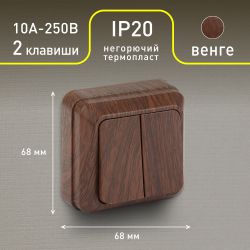 Выключатель Intro Quadro 2-104-10 двухклавишный 10А-250В, IP20, ОУ, венге