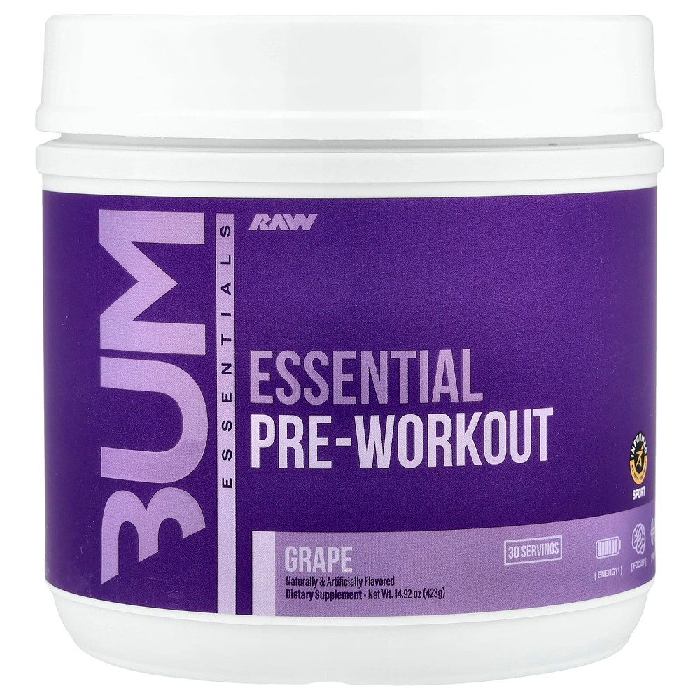 Raw Nutrition, Bum Essentials, предтренировочный комплекс, со вкусом винограда, 423 г (14,92 унции)