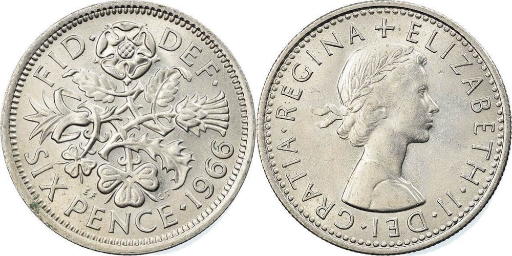 Великобритания 6 пенсов, 1954-1970 Королева Елизавета II XF