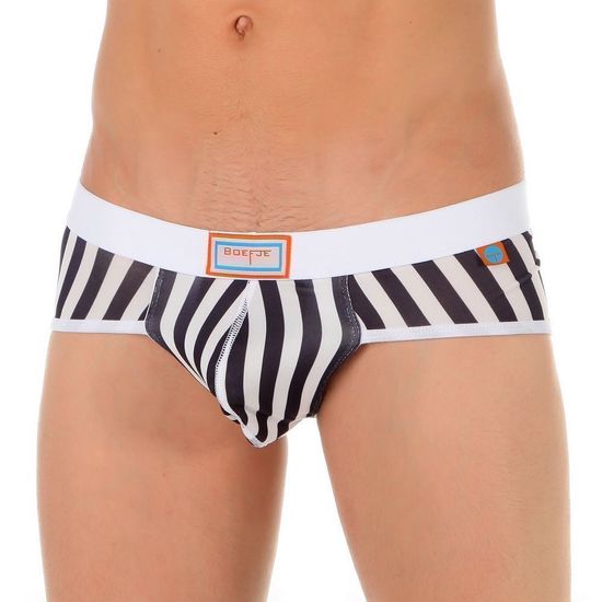 Трусы мужские брифы белые в черную полоску Boefje 35703