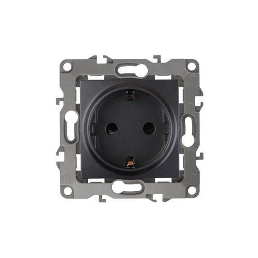 Розетка 1-м СП Эра12 12-2001-05 16А IP20 16AX 250В 2P+E Schuko без монтаж. лапок механизм антрацит Эра Б0014685