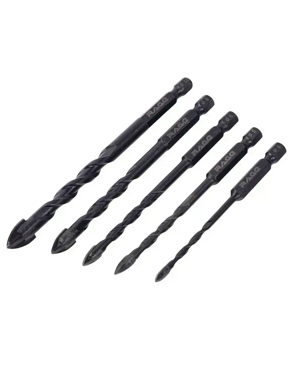Набор сверл по стеклу и керамике 4 мм 5 мм 6 мм 8 мм 10 мм Quadro-X HEX 5 шт RAGE by VIRA