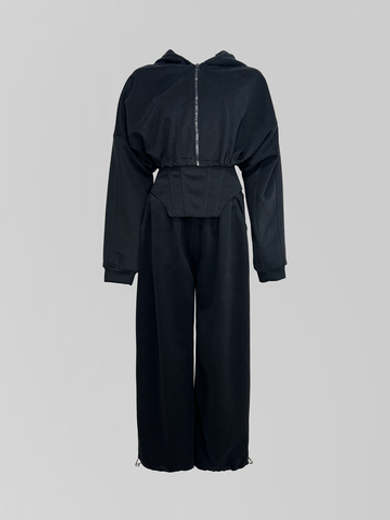 Костюм-тройка Agdali Brand 1023 спортивный из укороченной зип-кофты, широких штанов и корсета