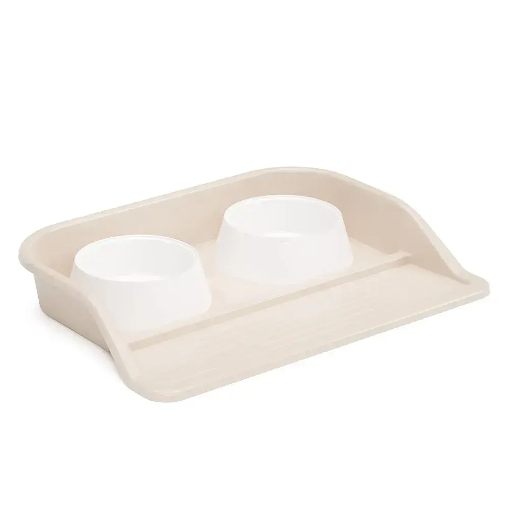 Набор c двумя мисками 0,3л для животных (на подставке) (бежевый) (комплект 10 шт)