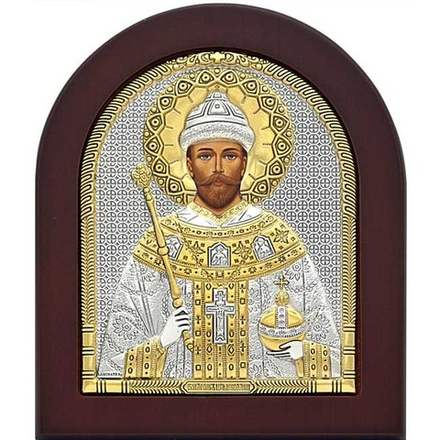 Царь Николай II Страстотерпец . Икона в серебряном окладе. 	11 х 13 см