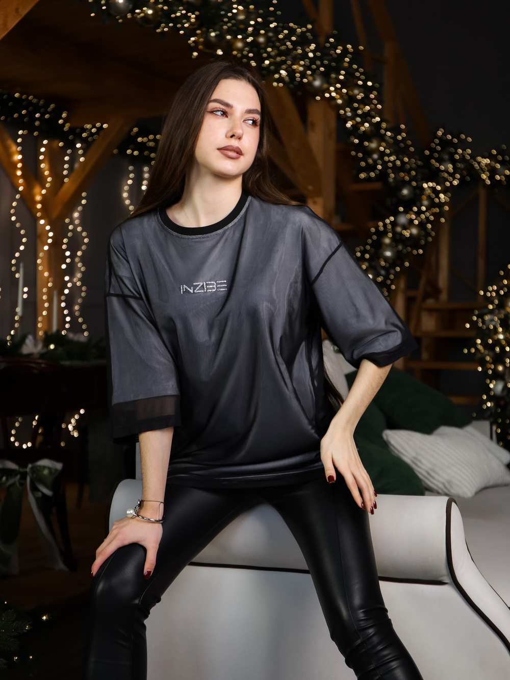 Футболка с сеткой оверсайз, белая