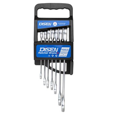 Набор ключей трещоточных 7пр.(8,10,12,13,14,17,19мм),в пластиковом держателе DISEN DSD1511