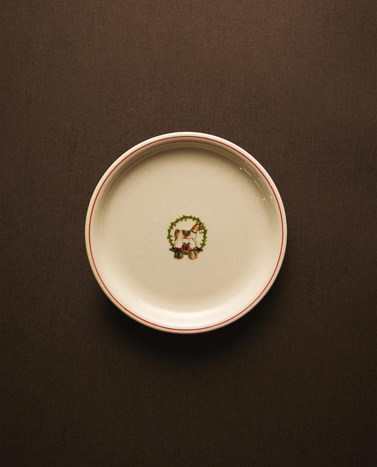 ZARA HOME НОВОГОДНЯЯ ТАРЕЛКА ДЛЯ ХЛЕБА ИЗ КЕРАМИКИ, БЕЛЫЙ/ЗЕЛЕНЫЙ