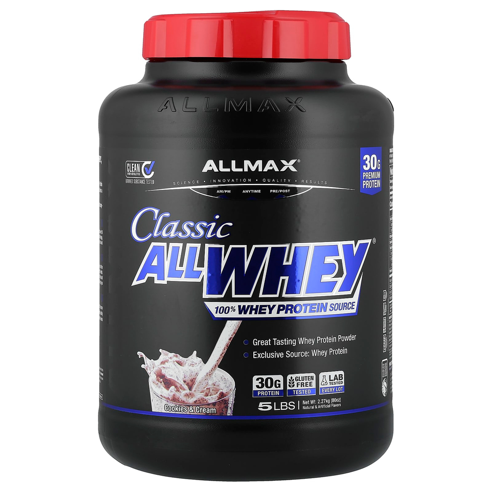 ALLMAX, CLASSIC ALLWHEY®, источник 100% сывороточного протеина, печенье и сливки, 5 фунтов (2,27 кг)