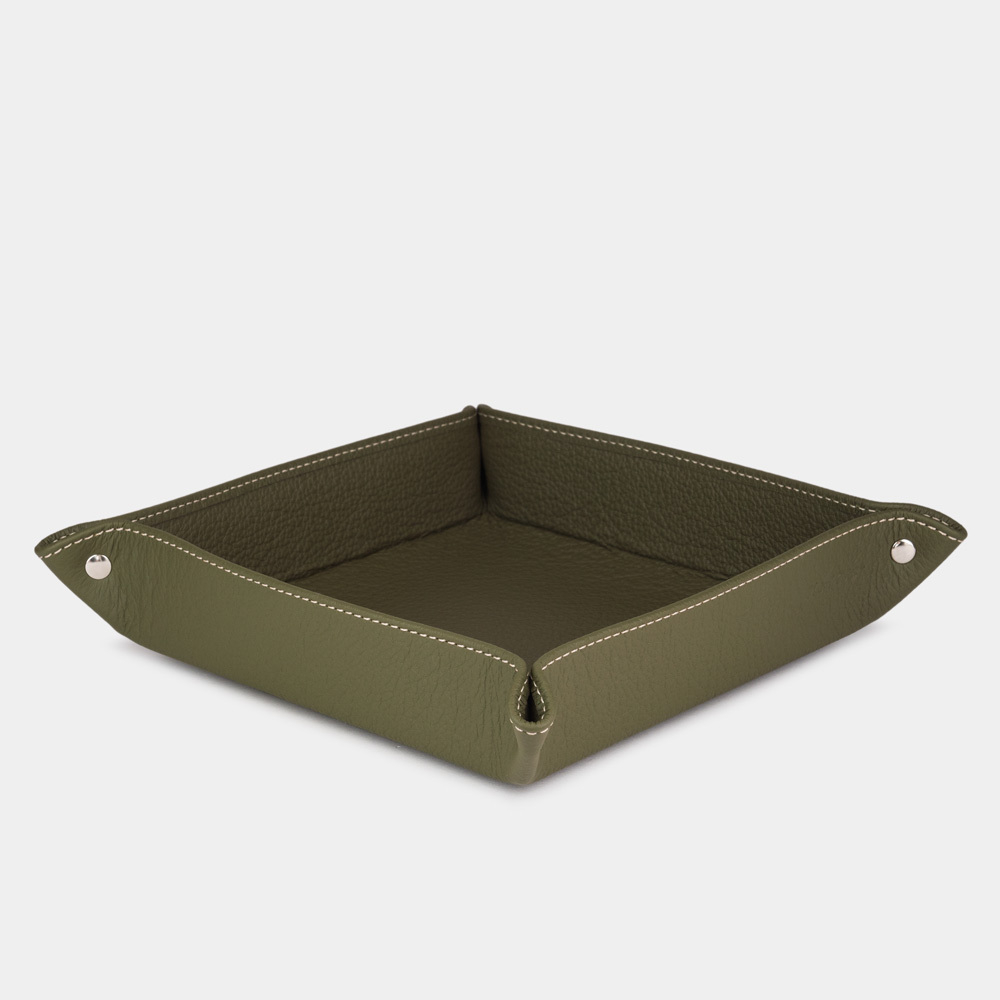 Лоток для мелочей из натуральной кожи теленка, зеленого цвета