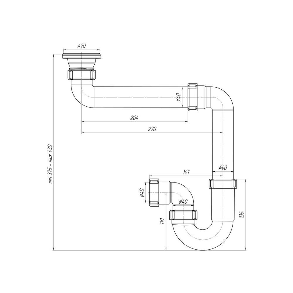 Сифон 1 1/2*40 Ani прямоточ. смещенный D5000 АНИ пласт