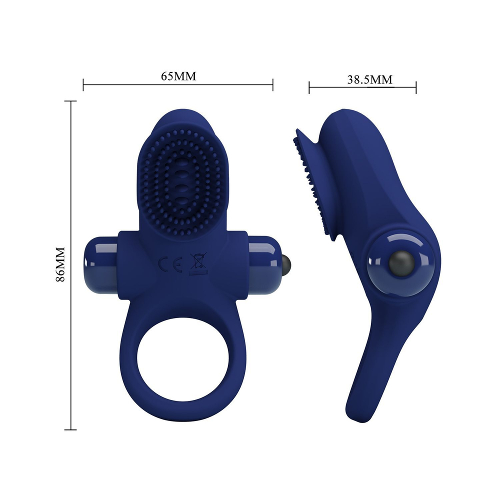 Эрекционное виброкольцо Baile Pretty Love с клиторальной щеточкой, 8,6 см