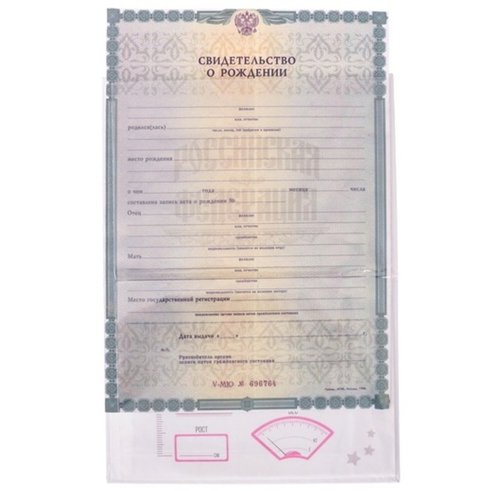 4978529 Свидетельство о рождении "BABY" для девочки, 14,2 х 20,5 см