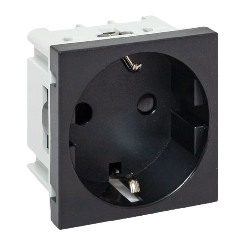 Розетка 45х45 с зазем,, с защ, шторками, 90 градусов, черная, матовая EKF