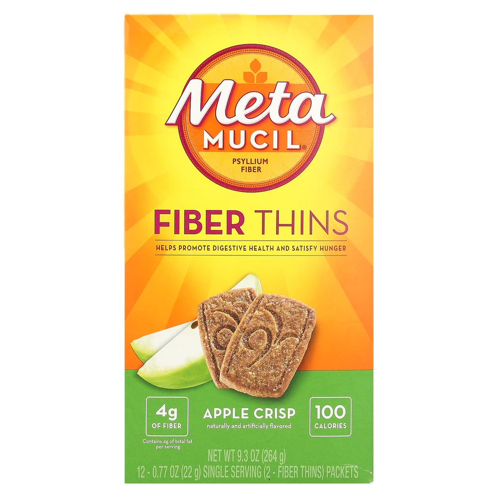 Metamucil, Fibre Thins, яблочный и хрустящий продукт, 12 пакетиков по 22 г (0,77 унции)