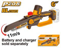 Цепная аккумуляторная мини пила 20В, BL 150мм без АКБ и ЗУ INGCO CGSLI2066 INDUSTRIAL