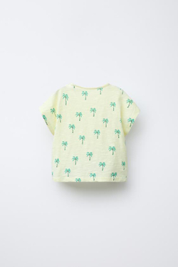 ZARA ФУТБОЛКА С ПРИНТОМ «ПАЛЬМЫ», СВЕТЛО-ЖЕЛТЫЙ