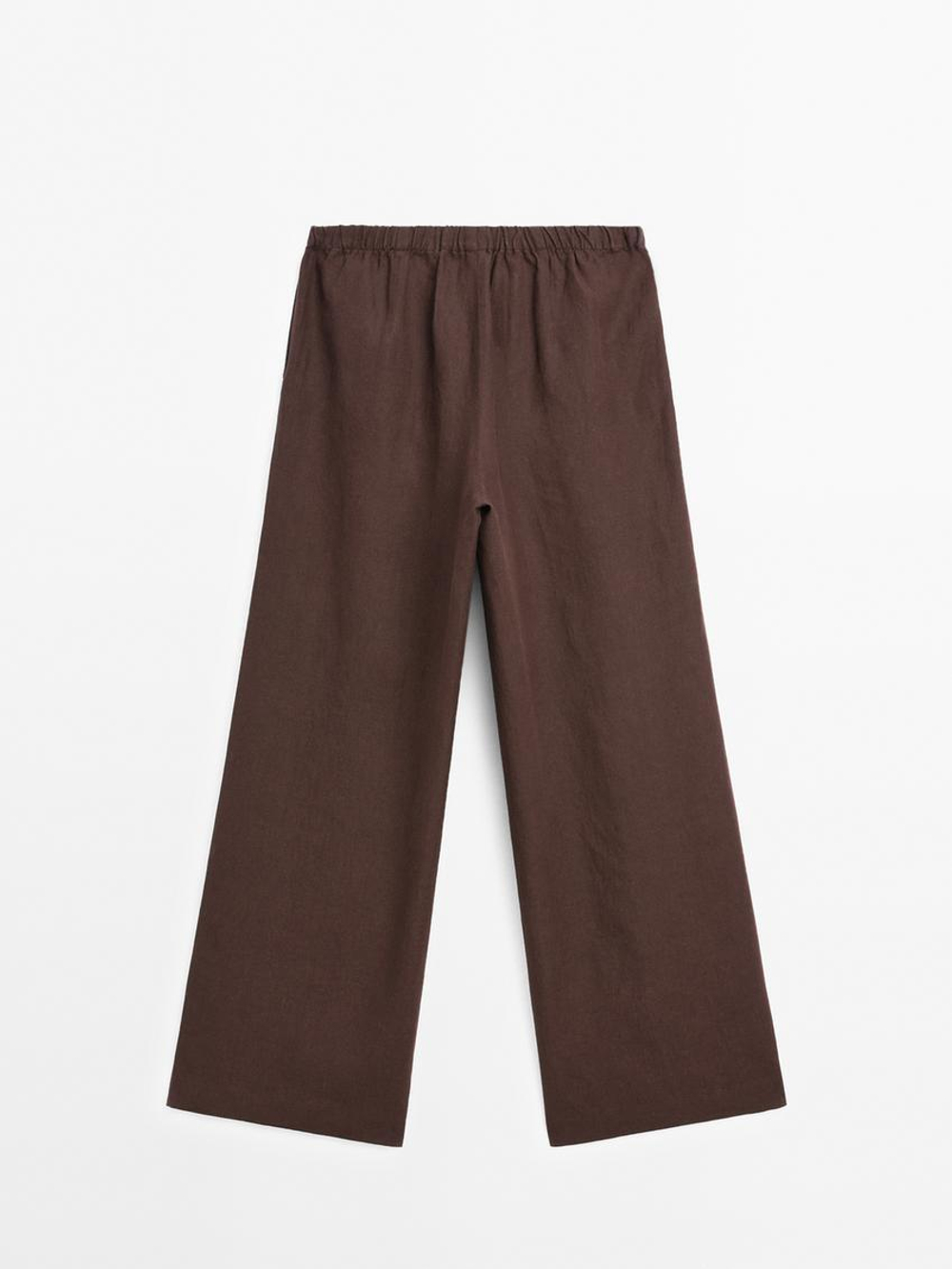 Massimo Dutti Струящиеся брюки из 100% льна, гранатовый