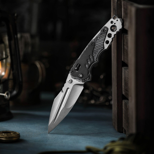 Складной туристический нож TRIVISA Intruder-03BW клинок 14C28N рукоять G10 и титан (черный)