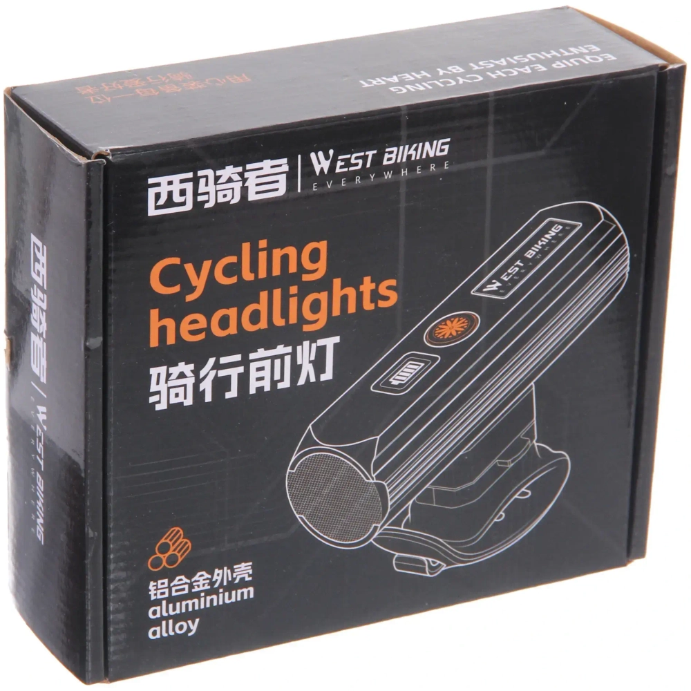 Фонарь велосипедный, передний West Biking YP0701434 (аккум. 3200 mAh, Tape-C)