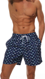 Темно-синие пляжные шорты с акулами (Размер: L) (Цвет: темно-синий)