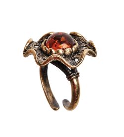 AM-2842 Кольцо «Ветерок» (латунь, янтарь)