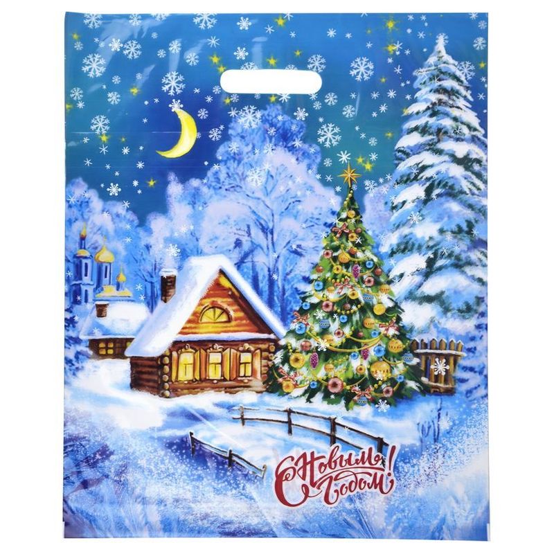 Пакет новогодний прорубная ручка Россия 38*47 см 60 мкм ПВД  Лунный свет  1 шт 500 шт/кор
