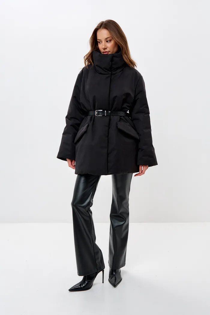 Куртка зимняя на поясе Фрости черного цвета