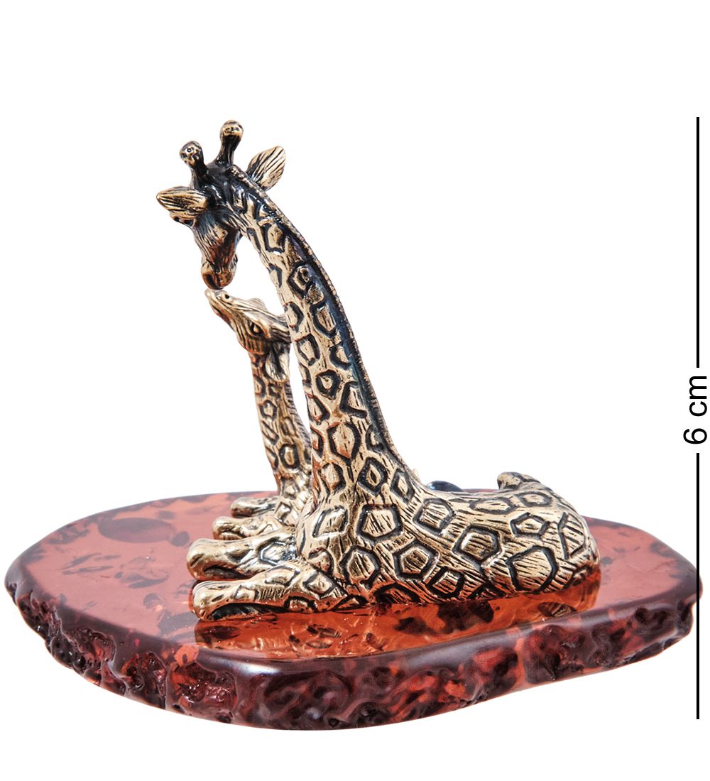 Народные промыслы AM- 554 Фигурка «Жираф Мама и малыш « (латунь, янтарь)