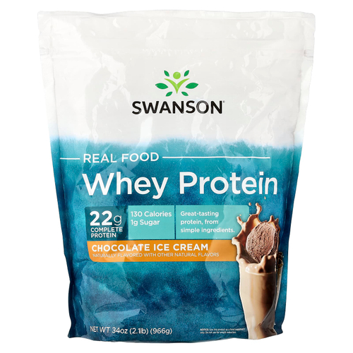 Swanson, Real Food Whey, сывороточный протеин, со вкусом шоколадного мороженого, 966 г (2,1 фунта)