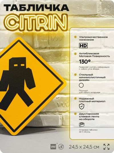 Табличка декоративная "Майнкрафт, Нулл, Null, Minecraft" на дверь и стену, прикольная штука в подарок геймеру, декоративный знак, 24,5х24,5 см, Айдентика Технолоджи